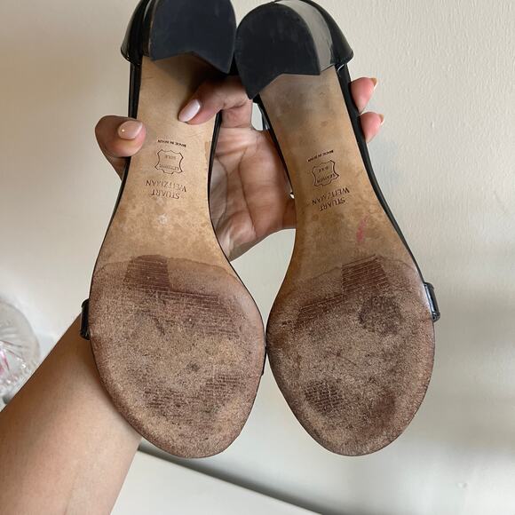 Stuart Weitzman Nearlynude Black Patent Leather Heels 10 - Picture 7 of 8